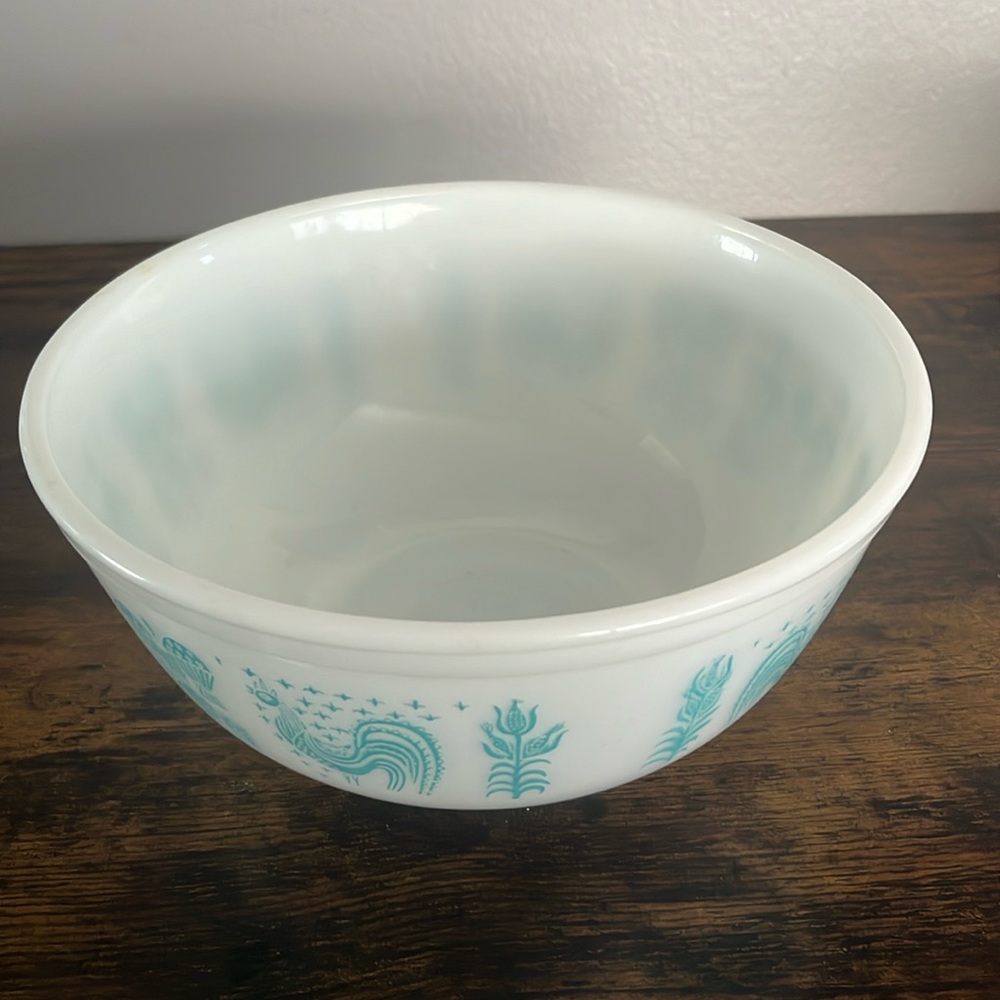 Vintage Pyrex Turquoise Blue Amish Butter Print Bowl 2-1/2 Quart 403 milk glass - Picture 6 of 8